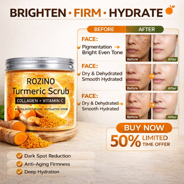 Rozino Turmeric Scrub with Collagen & Vitamin C – Brighten, Firm & Hydrate – Removes Pigmentation, Dark Spots & Dry