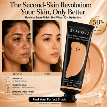 SEPHORA Matte Perfection Foundation – 50% OFF – Flawless Satin Finish, 16H Wear & 12H Hydration – Full Coverage, Long Lasting – The Second-Skin Revolution