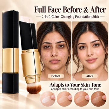 2-in-1 Color-Changing Foundation Stick – Flawless, Even-Toned & Radiant Skin with Built-In Brush