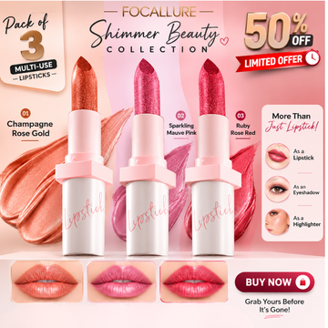 Pudaier Glitter Collection Trio – 3-in-1 Lipstick, Eyeshadow & Highlighter – Pack of 3 – Creamy, Blendable, Long Wear