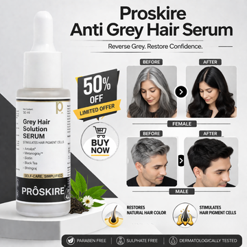 Proskire Anti Grey Hair Serum | Restores Natural Hair Color, Stimulates Pigment Cells, Reduces Grey Hair in 4 Weeks – For Men & Women