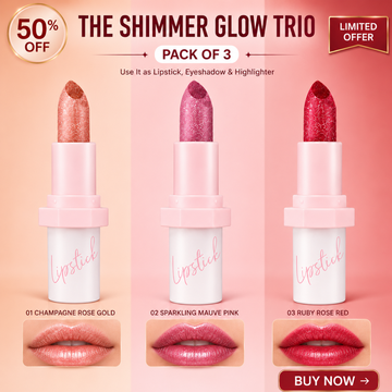 Pudaier Glitter Collection Trio – 3-in-1 Lipstick, Eyeshadow & Highlighter – Pack of 3 – Creamy, Blendable, Long Wear