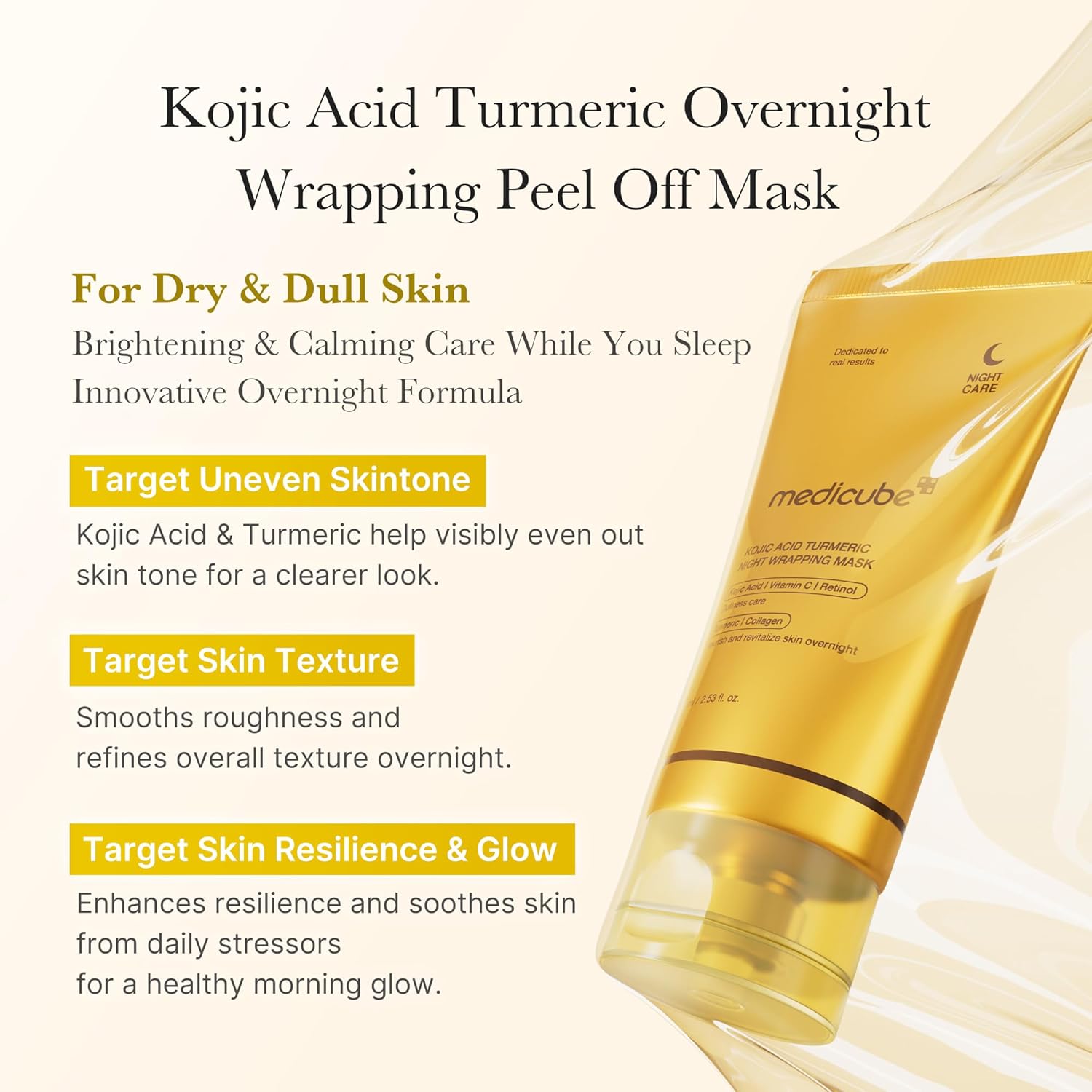 Medicube Kojic Acid Turmeric Overnight Mask - Brightening Peel Off Mask - Clinically Tested for Dull Skin